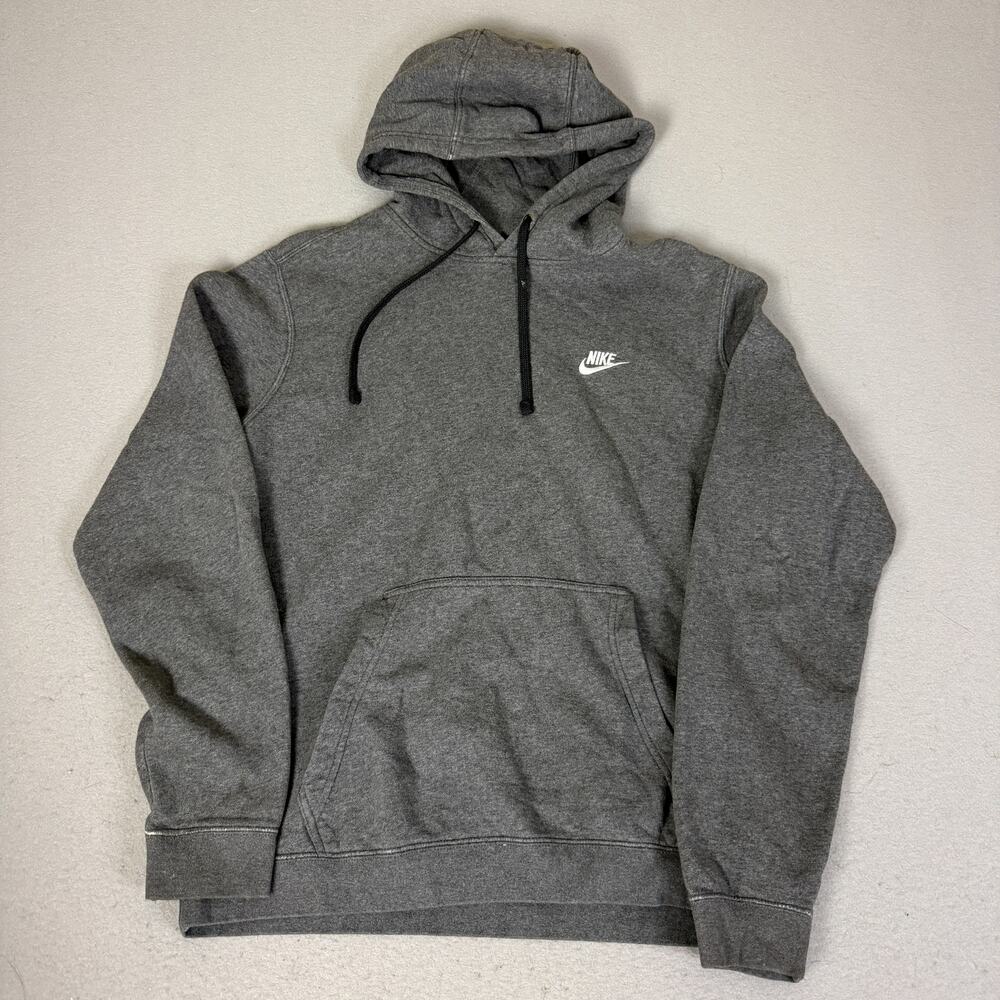 Nike Club Fleece Pullover Hoodie Men's Large Gray Embroidered Swoosh Sweatshirt